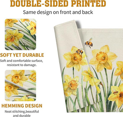 Spring Daffodils Placemats Set of 4 Watercolor Yellow Flower Table Mats Summer Farmhouse Floral Heat Resistant Washable Placemat for Party Kitchen Dining Table Decor Indoor Outdoor 12x18 Inch