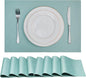 Place Mats Set of 8 – Rectangle Rectangular Waterproof Fabric Polyester Cloth Washable Wipeable Heat Resistant Placemats for Kitchen Dining Dinner Table Indoor 13 x 19 Inch Turquoise