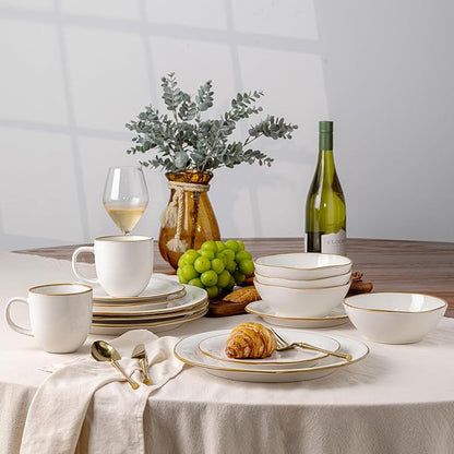 AmorArc Ceramic Dinnerware Sets, Handmade Stoneware Reactive Glaze Plates and Bowls Set, Scratch Resistant | Dishwasher & Microwave Safe Dishes Set, Service for 4 (12pc)