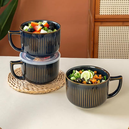 38oz Ceramic Soup Bowls with Handle & Lid, Large Soup Mugs, Microwave & - Image 4