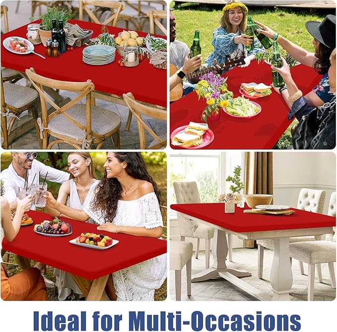 Spandex 4 Foot Rectangle Christmas Table Cloth 2 Pack, Elastic Fitted Tablecloths for Picnic, Stretch Washable Patio Table Cover for Outdoor, Camping, Banquet and Parties (Red, 30"x48")