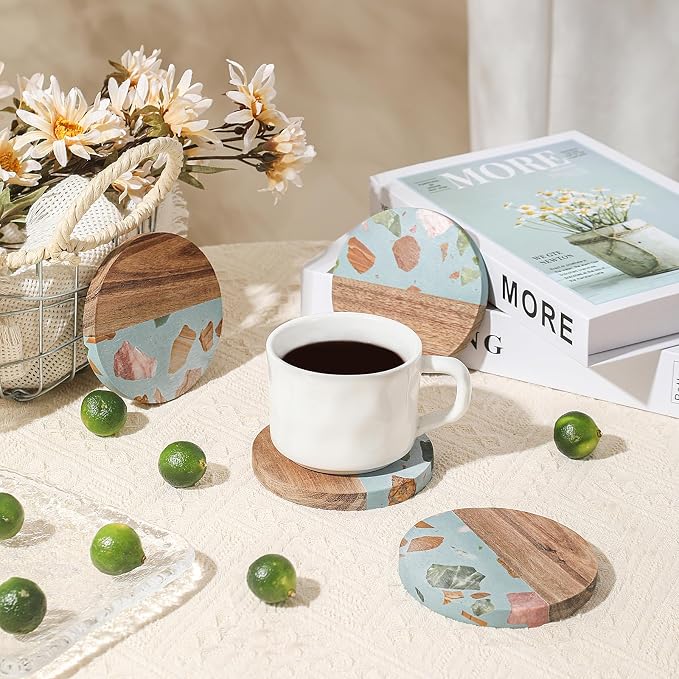Drink Acacia Wood-Marble Coasters Set of 4, Cup Coaster - Image 4