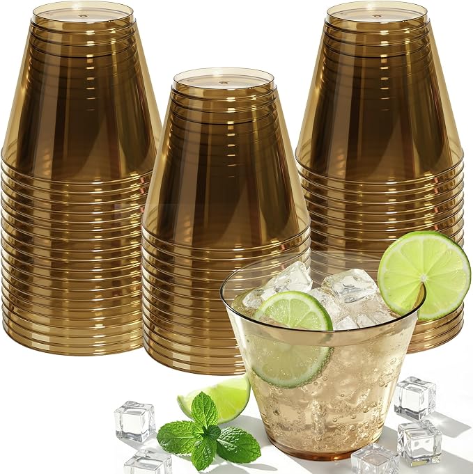 Glowserve 9 OZ Brown Disposable Plastic Cups Cocktail Cup 50 Pack | Fancy by glowserve