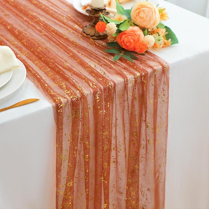 Snowkingdom 10 FT Fall Thanksgiving Table Runner Terracotta Gold Table Runner - Image 6