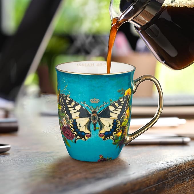 Christian Art Gifts Teal Butterfly Ceramic Coffee Mug - Image 4