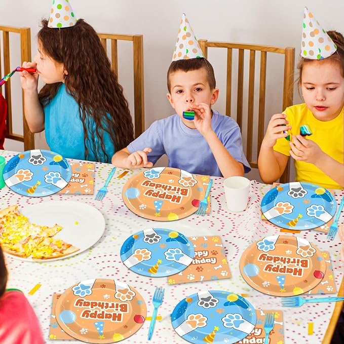 96Pcs Blue Dog Happy Birthday Party Supplies Cartoon Puppy Paper Plates and - Image 5