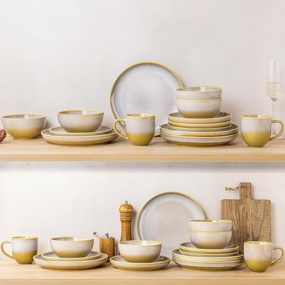 Ceramic Dinnerware Set for 4, 12-Piece Plates and Bowls Set | Lightweight - Image 7