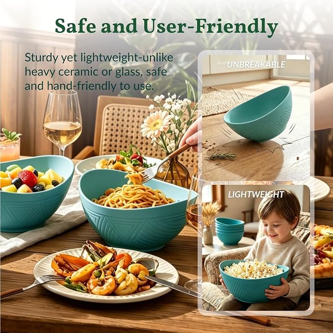 Salad Bowls 6 PCS Wheat Straw Bowls - 60oz Large Serving Bowl - Microwave and - Image 6