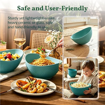Salad Bowls 6 PCS Wheat Straw Bowls - 60oz Large Serving Bowl - Microwave and - Image 6