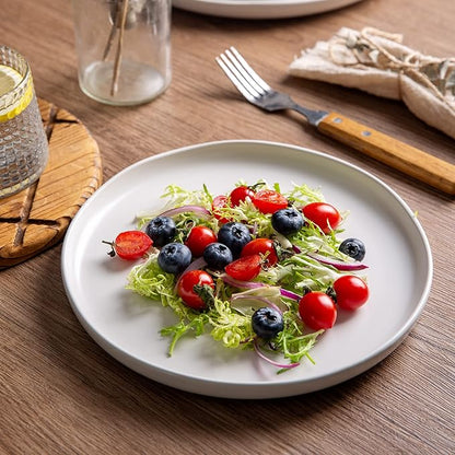 AmorArc Ceramic Dinner Salad Plates Set of 6, Wavy Rim 8.5 Inch Dish Set, The Dessert,Salad, Appetizer, Small Dinner etc Plate,Microwave, Dishwasher Safe, Scratch Resistant - Matte White