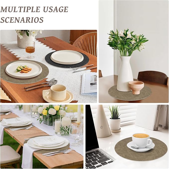 NCUE 13" Faux Leather Round Placemats Set of 6, Reversible Dual-Color | - Image 7