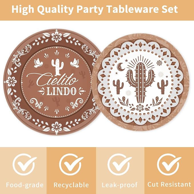 96 Pcs Cielito Lindo Party Decorations, Terracotta Tableware Set | Includes - Image 3