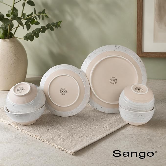 Sango Siterra 16-Piece Rustic White Stoneware Dinnerware Set – Service - Image 9