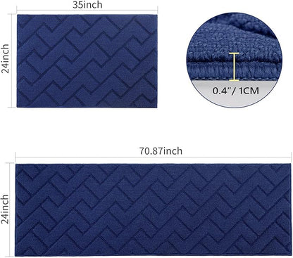 hicorfe Kitchen Rugs and Mats Sets,2 Pieces Super Absorbent Polypropylene Non-Slip Rug,Soft Comfort Floor Mat,Washable for Kitchen,Hallway,Office,Sink,Laundry(24" x 35"+24" x 71",Navy Blue)