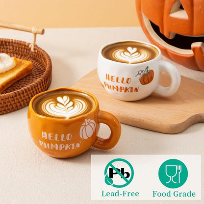 4pcs Ceramic Mugs Set, 9.4OZ Cute Coffee Cup Set, Hello Pumpkin Design - Image 5
