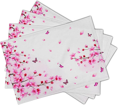 Cherry Blossom Placemats - Sakura Place Mats Set of 4 Pink Floral Flower Tablemats 12x18 for Party Kitchen Dining Farmhouse