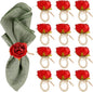 Handcraft Red Flower Napkin Rings Set of 12, Peony Napkin Holder Floral Rings by FEKIDO