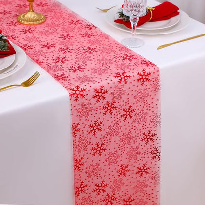 Snowkingdom 2 Pcs Christmas Red Snowflake Table Runner 108 Inch Sparkly Red - Image 8
