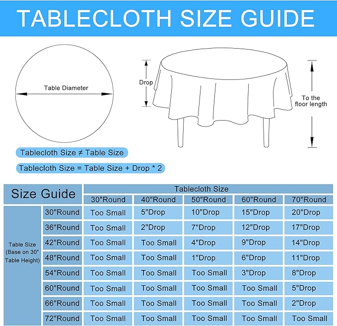 Hiasan Black Round Linen Tablecloth 60 Inch - Wrinkle and Stain Resistant Washable Polyester Fabric Table Cloth for Dining Room Kitchen Party