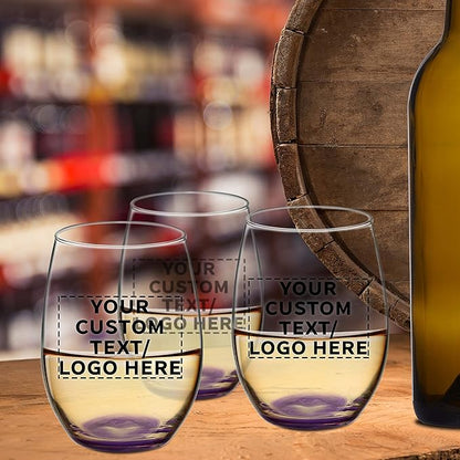 DISCOUNT PROMOS 10 ARC Stemless Wine Glasses Set, 21 oz. - Customizable Text, Logo - Chardonnay, Cabernet, Merlot, Sauvignon - Purple