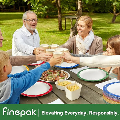 Paper Plates 10 Inch 100PCS, Paper Plates Bulk with 4 Type of Printed Rims, Heavy Duty & Disposable Plate for Family Gatherings,BBQ,Graduation/Retirement Party, Birthday, Wedding