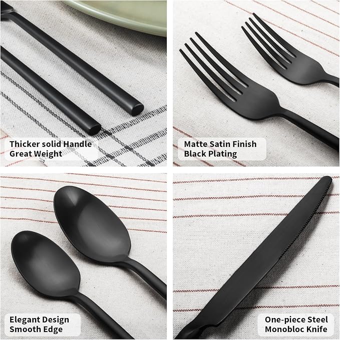 Alata Potter Black 20-Piece Forged Silverware Set, Service - Image 3