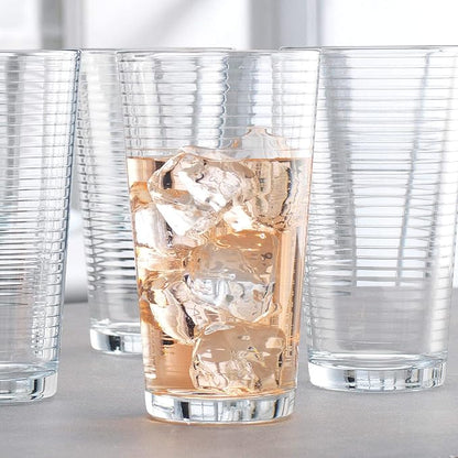 Drinking Glasses - Set of 8 Glass Cups, 4 Highball Glasses (17oz) 4 Rocks Glasses (13oz) Ribbed Glasses for Mixed Drinks, Water, Juice, beer, Wine, Excellent Gift!