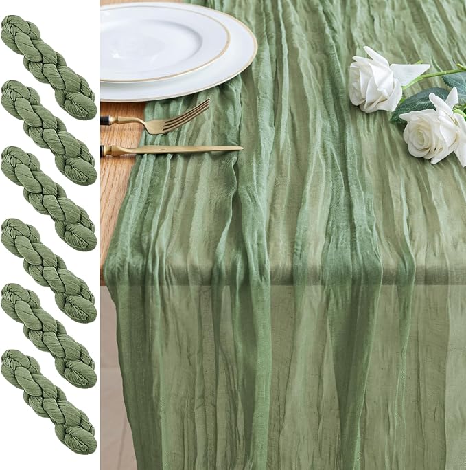 Cheesecloth Table Runner 10FT 6Pcs Sage Green Boho Gauze Sheer Runners | Cheese by Xiomot