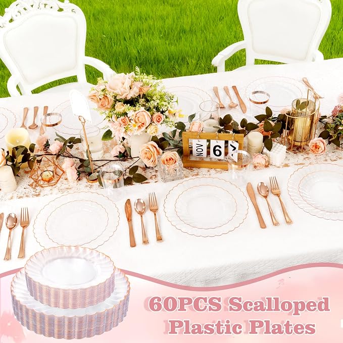 YOUBET 60PCS Rose Gold Plastic Plates - Image 6
