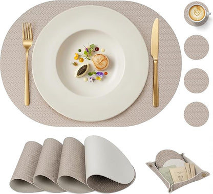 Woven Faux Leather Oval Placemats Set of 4/6 by Promattoo