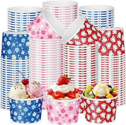 CHENGU 60 Pcs 9 oz Hawaii Hibiscus and Tropical Leaves Ice Cream Cups, Tropical by CHENGU