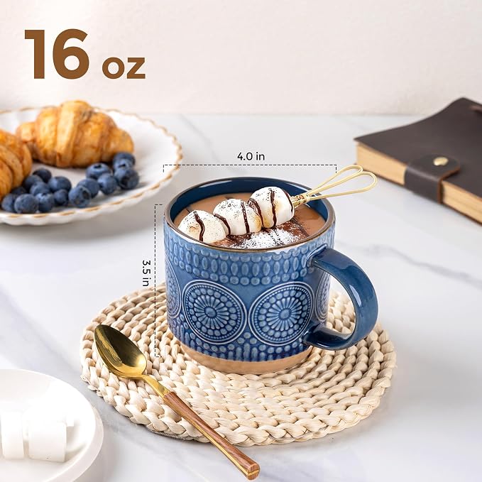 GBhome 16 oz Coffee Mugs Set of 4, Stackable Ceramic Coffee Cups Set | Modern - Image 2