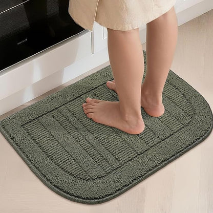 BEQHAUSE 30x18 Inch Kitchen Rug Mat Durable Kitchen Rugs Non-Slip Washable Absorbent Kitchen Mats for Floor Dirt-Resistant Semicircular Kitchen Mat (Green)