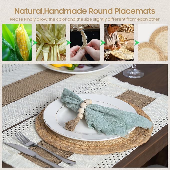 Placemats Set of 4 w/Charger Plates Table Mats Table Runner & Napkin Rings | - Image 6