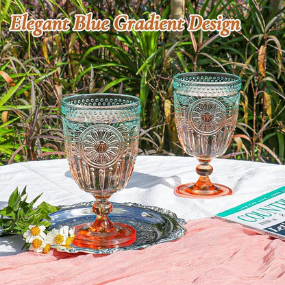XUWAIDSGN 12Pcs Plastic Vintage Wine Glasses 13.5oz Reusable Embossed Goblet - Image 3