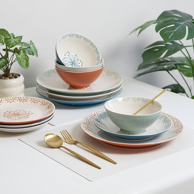 Sango 12-Piece Speckled Stoneware Dinnerware Set - Image 4