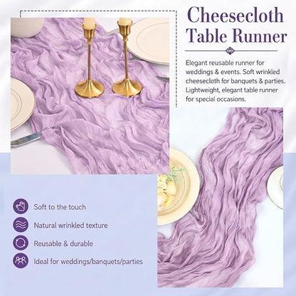 2 Pack Lavender Cheesecloth Table Runner 17x108 Inch Boho Rustic Semi Sheer - Image 5