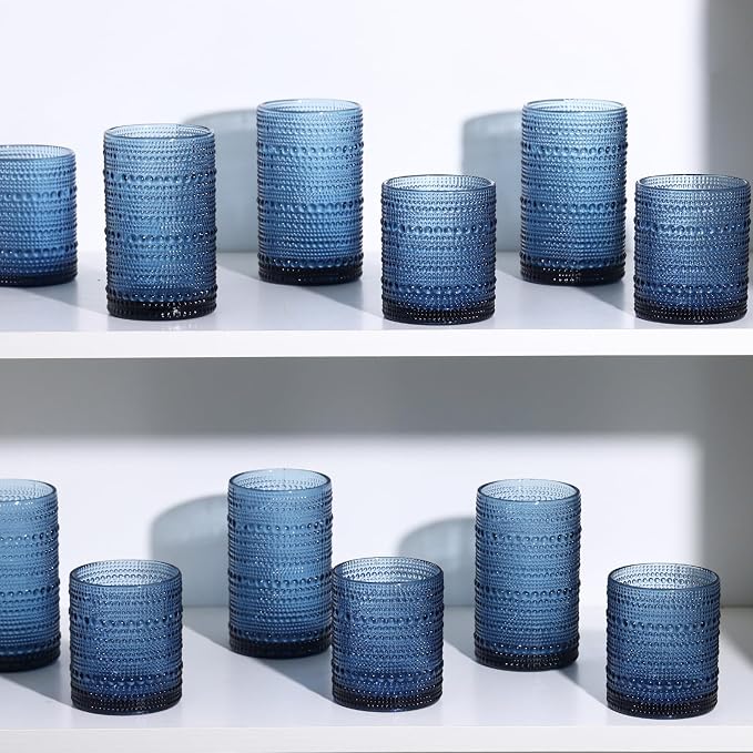 Moretoes 12 Pack Blue Hobnail Drinking Glasses, Vintage Water Glass Cups | - Image 7