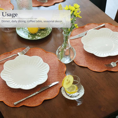 AHHFSMEI Round Faux Linen Placemats Set of 4 Waterproof Table Mats Heat Resistant Non-Slip and Stain Proof for Kitchen Dining Elegant Decor (Burnt Orange,4)
