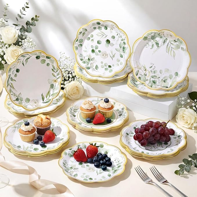 120 Pcs Sage Green Paper Plates 7 Inch Eucalyptus Spring Party Plates Sage - Image 4