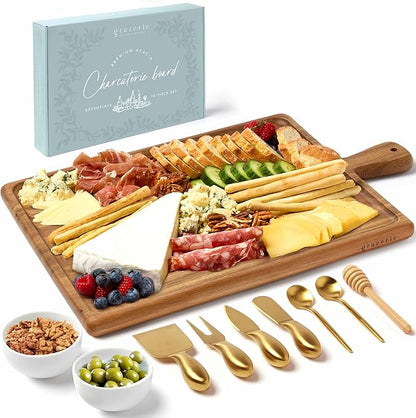 Charcuterie Board Set - Acacia Cheese Board Serving Tray with Accessories - House Warming Gifts for New Home, Bridal Shower & Wedding Gift, Birthday Gifts for Women