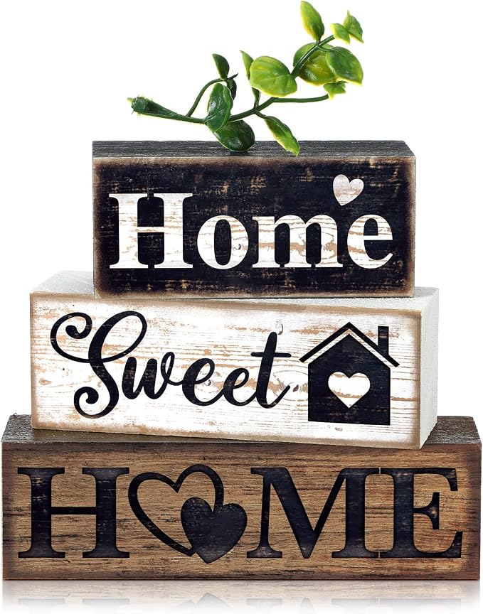 Moucuny 4 Pcs Farmhouse Wooden Tabletop Decor Farmhouse Tiered Tray Decor by Moucuny