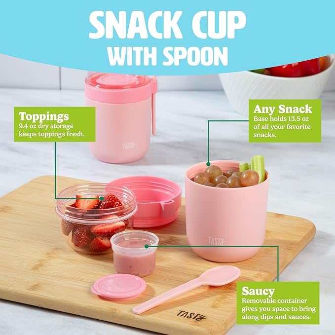 Tasty Travel Snack Cups with Spoons, On-The-Go Snacking, Divided Compartments - Image 2