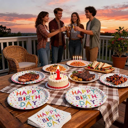 40 Pcs Birthday Plates and Napkins Party Supplies, 9-inch Disposable Happy - Image 5