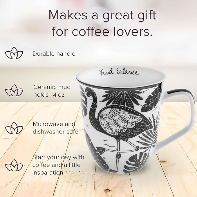 Karma Gifts 14 oz Black and White Boho Mug Flamingo - Image 3