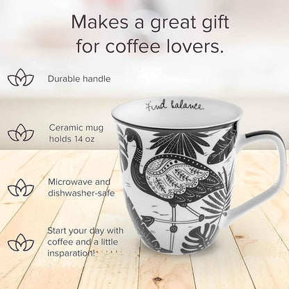 Karma Gifts 14 oz Black and White Boho Mug Flamingo - Image 3
