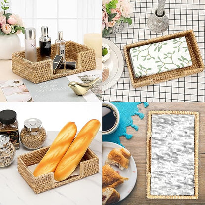 Sumnacon Napkin Holder Rattan Guest Towel Holder Tray for Bathroom,Woven Bathroom Napkin Holder Tray Decorative Napkin Holders for Kitchen Dining Table Party Holiday, Honey Brown