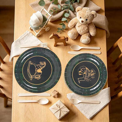 Whaline 48Pcs Baby Shower Paper Plates, Tartan Plaid, Rocking Horse, Gender - Image 4