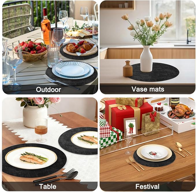 Round Faux Leather Placemats and Coasters, Reversible Heat Resistant Non-Slip - Image 7