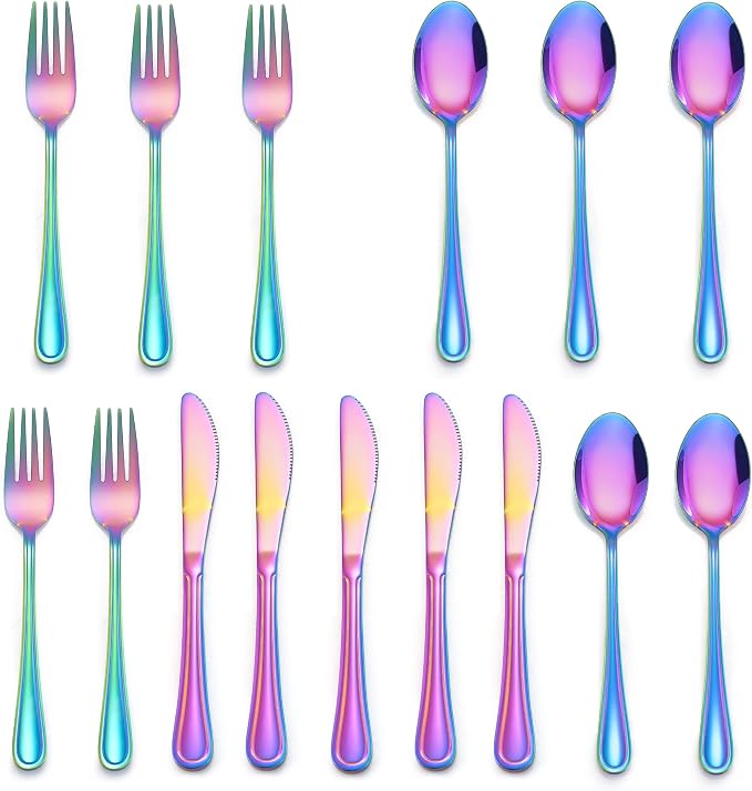 LIANYU 15-Piece Rainbow Kids Silverware Set, Toddler Utensil Flatware Set | by LIANYU